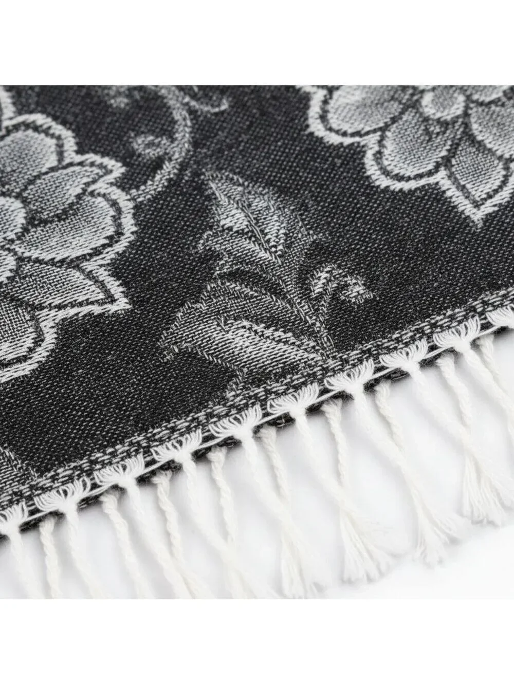 Black White Paisley Jacquard Scarf Shawl Fringe Boho Wrap Women 72x28